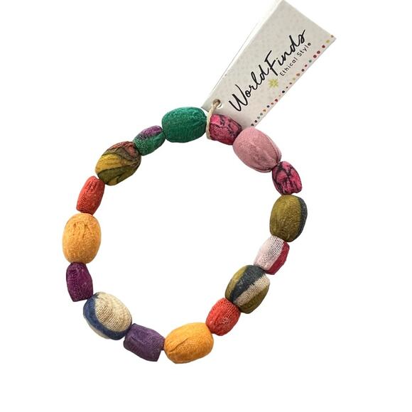 WORLD Finds Colorful Sustainably Handmade Beaded Bracelet NWT - Picture 1 of 2
